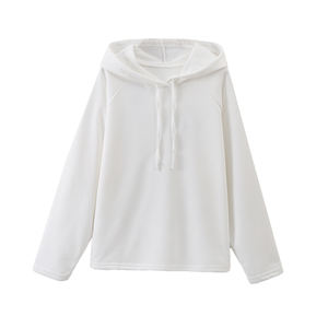 Letter Embroidery Acid Wash Solid Long Sleeve <b>White</b> Color Casual Fashion <b>Sweatshirt</b> Hoodie for <b>Women</b> ODM - Product Image 1