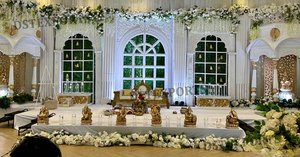 Indian Traditional Mahal Theme <b>Wedding</b> Stage <b>Wedding</b> Mahal Style Fiber Stage Decoration White Theme <b>Wedding</b> Reception Stage Set - Product Image 4