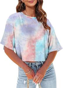 Camisetas recortadas de media manga para mujer, camisetas básicas de Color sólido con Tops cortos de punto con cuello de hombro caído para ropa informal de verano - Product Image 2