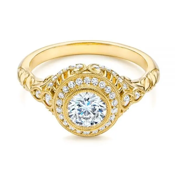 แหวนหมั้นเพชร14K สีโรสโกลด์,แหวนอาร์ตเดโคทรงกลมตัดไม่มีสีแหวน Moissanite แหวนดีไซน์ที่ไม่ซ้ำใครล่าสุด