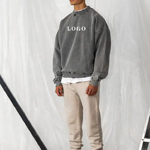 Derniers sweatshirts en éponge française 100% coton de haute qualité pour hommes chemises personnalisables à impression numérique de style vintage lavées à l'acide - Product Image 3