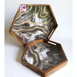 Bandeja para servir de madera de resina Natural fuerte con acabado Premium, asas de fácil sujeción, apta para lavavajillas, vajilla ecológica, almacenamiento de bebidas - Product Image 2