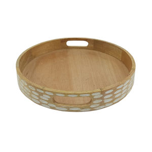 Assiette ronde en bois avec peinture blanche assiette de service de couleur naturelle plats et assiettes de Style moderne pour la cuisine et la table - Product Image 5