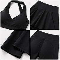 Ensemble de sport noir pour femme : pantalon évasé taille haute et brassière de sport – Tenue de fitness moderne deux pièces
