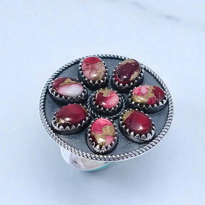 แหวนเงินแท้ 925 ประดับพลอยรูปไข่และทรงกลม โรส ดาเลีย เทอร์ควอยซ์ เครื่องประดับเงินแท้ขายส่ง - Product Image 2