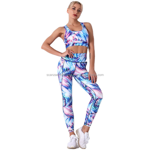 Conjuntos de gimnasio de sublimación sin costuras para mujer de alta calidad, pantalones cortos de Yoga con patrón a cuadros, ropa deportiva, ejercicio de talla grande para mujer - Product Image 2