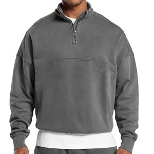 Jersey de media cremallera de algodón lavado con ácido para hombre, sudadera funcional de gran tamaño con hombros descubiertos, Tops activos - Product Image 1