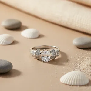 Oval Cut <b>Cubic</b> <b>Zirconia</b> Engagement <b>Ring</b> Women's 925 <b>Silver</b> Rhodium Finish Classic Style Fashion <b>Rings</b> - Product Image 1