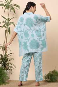 Pijamas con estampado de bloques a mano, conjunto de pijamas de Pj de algodón puro Floral, ropa de noche de algodón indio, traje de noche de algodón suave, regalo para ella - Product Image 2