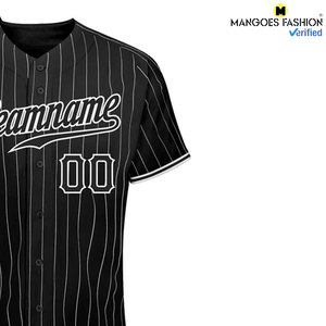 Tùy chỉnh màu đen trắng pinstripe đích thực bóng chày Jersey độ ẩm-wicking vải cao xử lý draping hiệu suất xuất sắc - Product Image 5