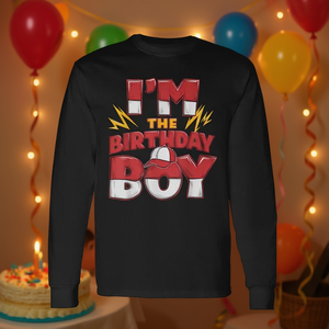 T-shirt a maniche lunghe I'm The Birthday Boy, abbigliamento per feste in famiglia - Product Image 3