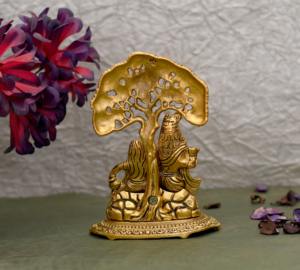 Radha Krishna plaqué or fait à la main et Statue de conception d'arbre à l'arrière pour la décoration de la maison et les cadeaux - Product Image 5