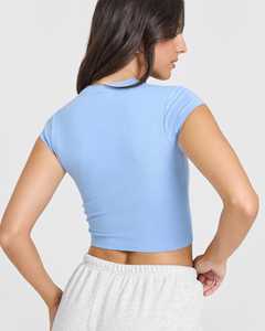 Camiseta de algodón 100% azul en polvo de primera calidad para mujer, camiseta informal ligera, transpirable y elegante de diseñador, camiseta de entrenamiento de gimnasio de ajuste relajado - Product Image 2