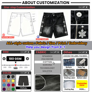 กางเกงยีนส์ขาสั้นคาร์โก้ผู้ชายแบบมีเพชรประดับเอวสองชั้น  รับผลิตแบบ OEM ODM พร้อมสกรีนโลโก้ตามสั่ง - Product Image 5