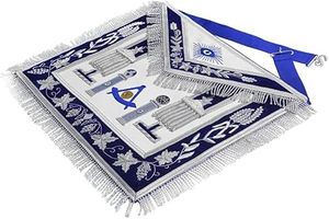 Past Master Blue Lodge California Regulation Apron - Blue & <b>Silver</b> Hand Embroidery Bullion With Pillars - Product Image 3