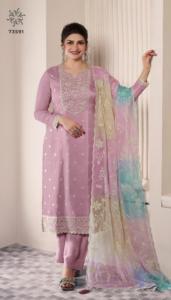 New Latest Catalogue Moonga <b>Silk</b> Fancy Thread Work Top Dull Santoon Pant Chiffon Printed Art Dupatta Export Indian Pakistani - Product Image 5
