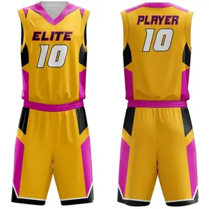 Topkwaliteit Gele Basketbalkleding Heren Team Basketbal Uniform Met Aangepaste Team En Logo Design Basketbal Jersey Uniform