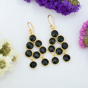 Venta al por mayor de lujo Simple Black Onyx Drop 925 Sterling Silver 18K Gold Plated Diamond Trendy Classic Number Parties Engagements - Product Image 6