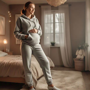 Conjunto Deportivo de Maternidad para Mujer, Corte Regular, Invierno, Estampado, Sudadera con Capucha y Pantalones Deportivos de 440 GSM - Product Image 5