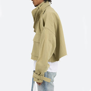 OEM recortada Cargo personalizado bolsillo chaqueta cremallera de gran tamaño hombres chaqueta Casual bolsillos de carga Raw Hem hombres chaquetas con cremallera - Product Image 4