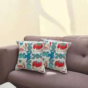 Juego de 2 Fundas de Cojín Digitales con Diseño de Elefante Vibrante, 16x16, Multicolor, Cuadradas, Hechas a Mano, para Sofá, Cama, Sala de Estar - Product Image 1