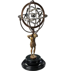 Una esfera armilar de latón de estilo antiguo en un soporte complejo, con anillos envejecidos y una banda zodiacal detallada - Product Image 3