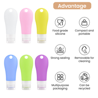 Bouteille en silicone perforée 38/90/60 ml, réutilisable, étanche, de qualité alimentaire, conteneur en silicone à presser, bouteilles de voyage pour shampooing et articles de toilette