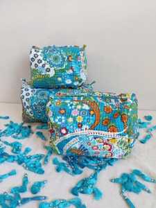 Bolsa de Algodón Hecha a Mano, Color Azul Cielo, Ecológica, de Gran Capacidad, con Estampado en Bloque, Cierre de Cremallera, Duradera, Impermeable, para Guardar Maquillaje - Product Image 2