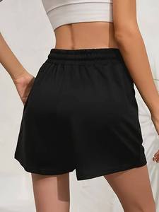 Pantalones cortos deportivos para gimnasio para mujer, venta al por mayor, pantalones cortos de lana de algodón para mujer, pantalones cortos de cintura alta con cordón, ropa informal a la venta - Product Image 6
