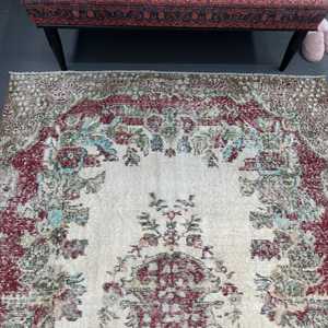 Tapis vintage, tapis turc 5,2x8,9 pieds, tapis oriental en laine rouge et bleu - Product Image 3