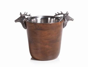 Diseño moderno para el hogar y la fiesta Tina de hielo Cerveza y vino hechos a mano Cesta de enfriador de hielo de forma redonda Color plateado y marrón - Product Image 3