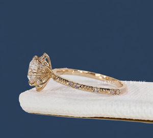 Bague de fiançailles en or jaune 14 carats avec halo de diamants de laboratoire ronds, 1,21 CTW, VVS2, F, certifiée IGI, plaquée rhodium, vente en gros pour femmes - Product Image 3