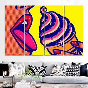 Toile imprimée : Femme léchant une crème glacée, style vitrail, lot de 4 toiles - Product Image 1