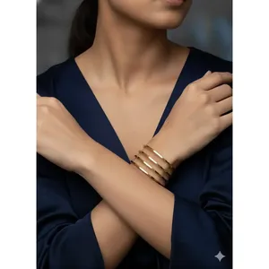 Ajda Classic Vintage Gold Plated <b>Bracelet</b> <b>Set</b> of 3 Geometric Alloy and Titanium Charm <b>Bracelets</b> for Gift - Product Image 1