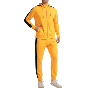 Ensemble survêtement jaune pour homme avec logo personnalisé, sweat à capuche zippé et jogging à rayures, tenue de sport en deux pièces, fabrication OEM, vente en gros - Product Image 5
