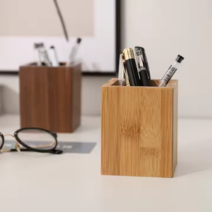 Organizador de escritorio de bambú ecológico hecho a mano con portalápices de madera orgánica Uso sostenible en el hogar u oficina - Product Image 3