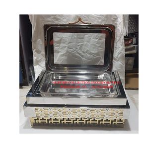 Réchauffeur de nourriture de buffet enduit par PVD d'acier inoxydable de conception antique de plat de chauffe-plats rectangulaire de finition d'or de fantaisie pour des événements de restauration - Product Image 5