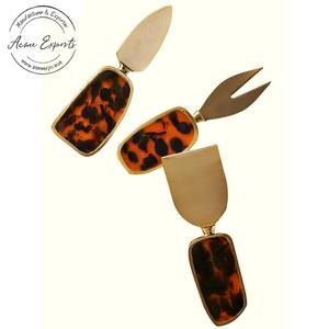 Luxury Gold Metal <b>Cheese</b> <b>Knife</b> <b>Set</b> Elegant Tortoiseshell Handle Sharp Blades Perfect for Serving Platters Parties Dining - Product Image 1