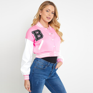 Chaqueta Universitaria Personalizada para Mujer, de Lana, con Mangas de Cuero, Parches Bordados de Chenilla, Chaqueta Bomber Universitaria con Letras para Mujer - Product Image 6