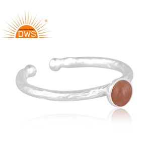 Anillo ajustable de plata de ley fina con piedra lunar de melocotón natural, diseño personalizado, joyería para mujer, regalo para ella. - Product Image 3