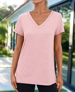 T-shirt à col en V uni multicolore sur mesure OEM, taille plus, coupe régulière pour homme, écologique, respirant, 100% coton, logo personnalisable - Product Image 3