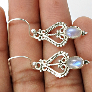 <b>Top</b> Selling Product 925 Sterling <b>Silver</b> Natural Rainbow Moonstone Classic Style Boho Earrings for Woman Girls Handmade Jewelry - Product Image 3