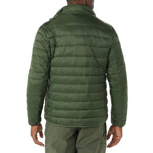 Veste matelassée en toile légère décontractée pour homme, longueur régulière, col montant avec fermeture éclair, hiver chaud, uni, teinture unie, veste à bulles - Product Image 2