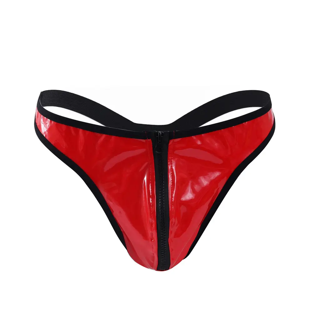 Brilhante PVC Lingerie Calcinha Bikini Thong dos homens de alta Qualidade Breve Zíper Virilha Underwear Mens Sexy