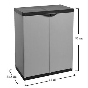 Armoire d'extérieur grise durable pour l'organisation du garage et de l'entrepôt 68x39.5x85 cm 2 portes avec étagères et poignées Profil bas - Product Image 2