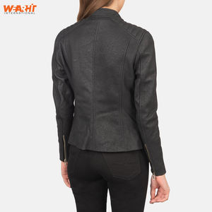 Veste Slim Fit en cuir noir véritable pour femmes élégantes, fermeture à glissière, col montant, manteau décontracté élégant, solide, léger et respirant - Product Image 2
