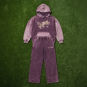 Conjunto de Sudadera con Capucha Oversize con Estampado Lavado Personalizado y Pantalones Anchos de Felpa para Mujer, Chándal de Algodón Estilo Urbano OEM ODM - Product Image 6