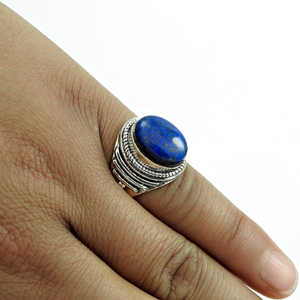 Handmade Bohemian 925 Sterling Silver <b>Ring</b> Comes With Oval Cut <b>Lapis</b> <b>Lazuli</b> Gemstone Perfect For Wedding & Party Boho Jewelry - Product Image 2