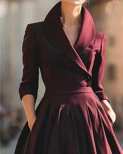 Robe midi vintage bordeaux élégante, robe évasée d'automne, robe de cocktail cintrée, robe de soirée et de dîner, le Bordeaux - Product Image 2
