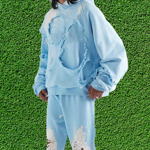 Parche bordado desgastado, chándal para hombre, Sudadera con capucha y cremallera, pantalones acampanados, chándal, conjunto de pantalones de chándal y Sudadera con capucha lavados con ácido Unisex - Product Image 2